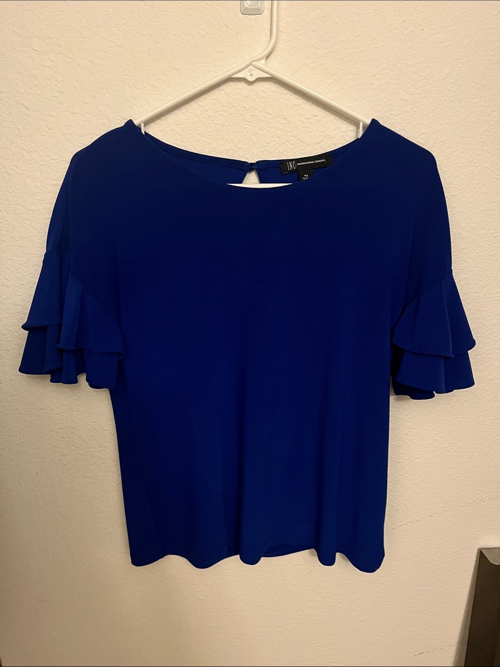 INC International Concepts Cobalt Blue Ruffle Sleeve Top
